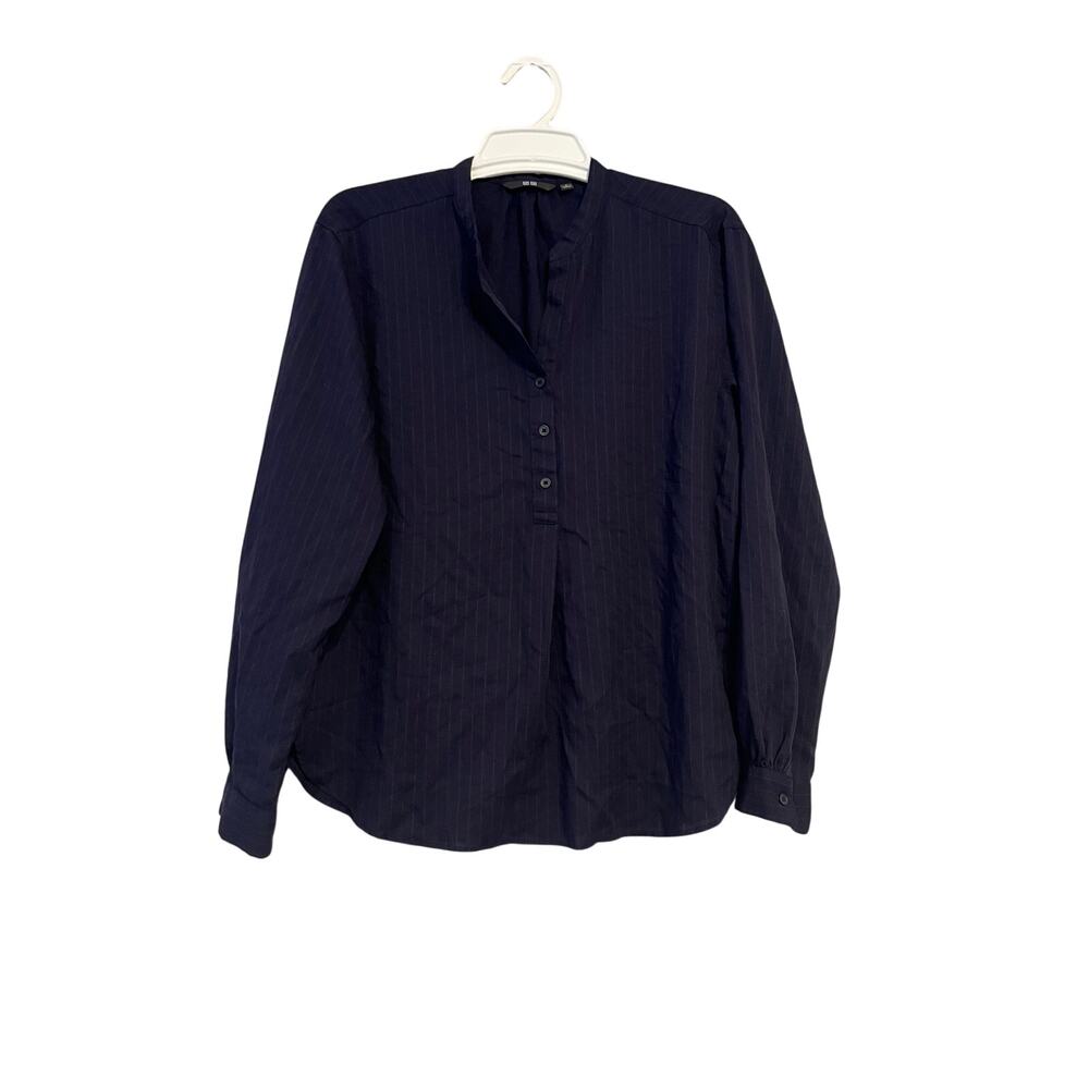 Uniqlo Rayon Striped Relaxed Long-Sleeve Blouse in Navy Pinstripe Size Small